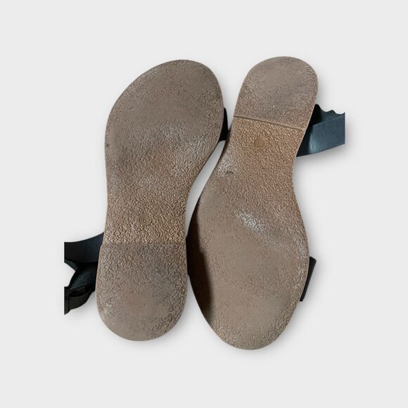 Madewell Boardwalk Black Leather Ankle Strap Flat Sandals Sz 8 Hippie Boho - Picture 5 of 6